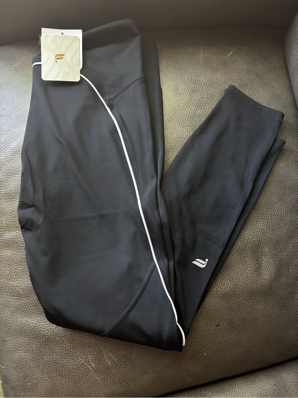 Fabletics Black Leggings with White Piping Medium